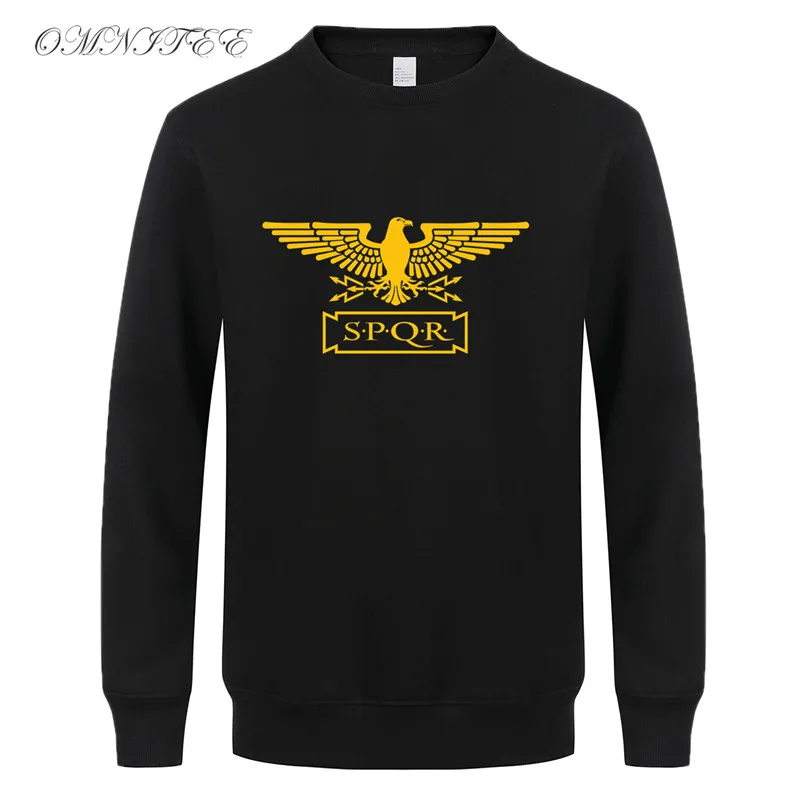 

Omnitee SPQR Roman Gladiator Imperial Golden Eagle Sweatshirt Mens Casual O-Neck SPQR Fleece Autumn Hoodies