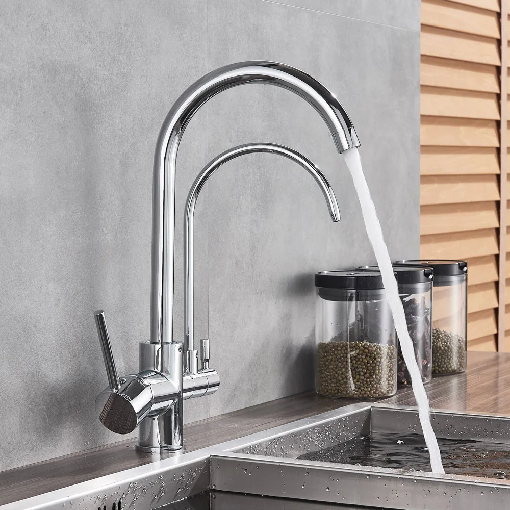 Grifo de cocina dual, cromo y colores, giratorios.
