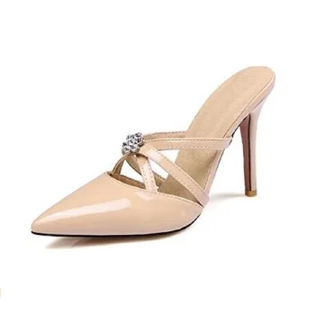 

Black Yellow Pink Rhinestones Women Pointed Toe Slippers Wedding Stilettos High Heel Shoes Sandals For Women Summer Size 65