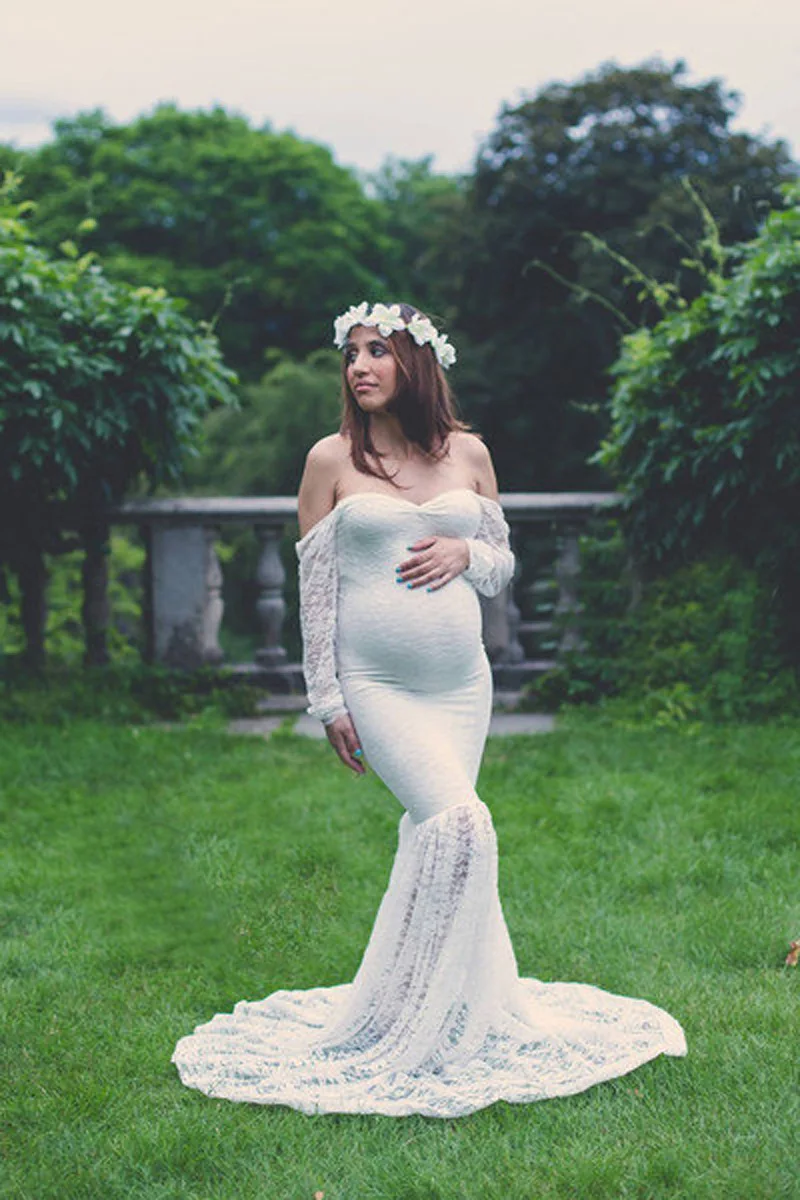 

New Elegant Lace Maternity Dress Photography Props Long Dresses Pregnant Women Clothes Fancy Pregnancy Photo Props Shoot DD-2