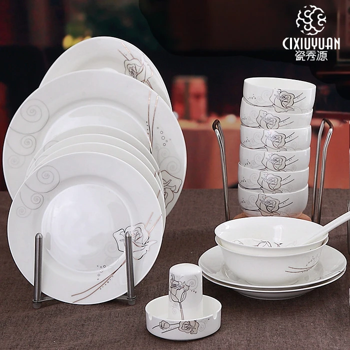 Sale! 48 piece set, golden rose blossomdesigned, fine bone china dinner set, porcelain tableware
