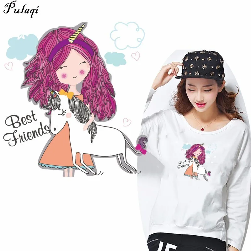 Pulaqi Cute Unicorn Girl Stickers On Clothes Children Favorite Heat Transfer New Design Washable DIY Accessory Badges Patch H | Дом и сад