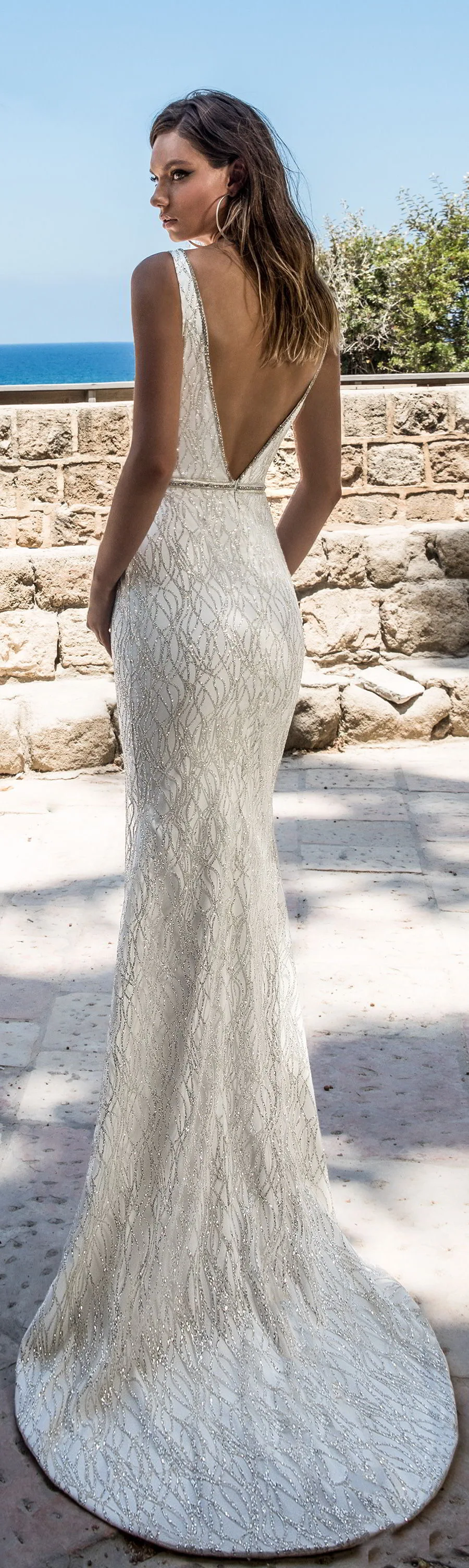 Ensotek сексуальное длинное летнее пляжное свадебное платье с v-образным вырезом и открытой спиной богемные Свадебные платья с блестками платье невесты