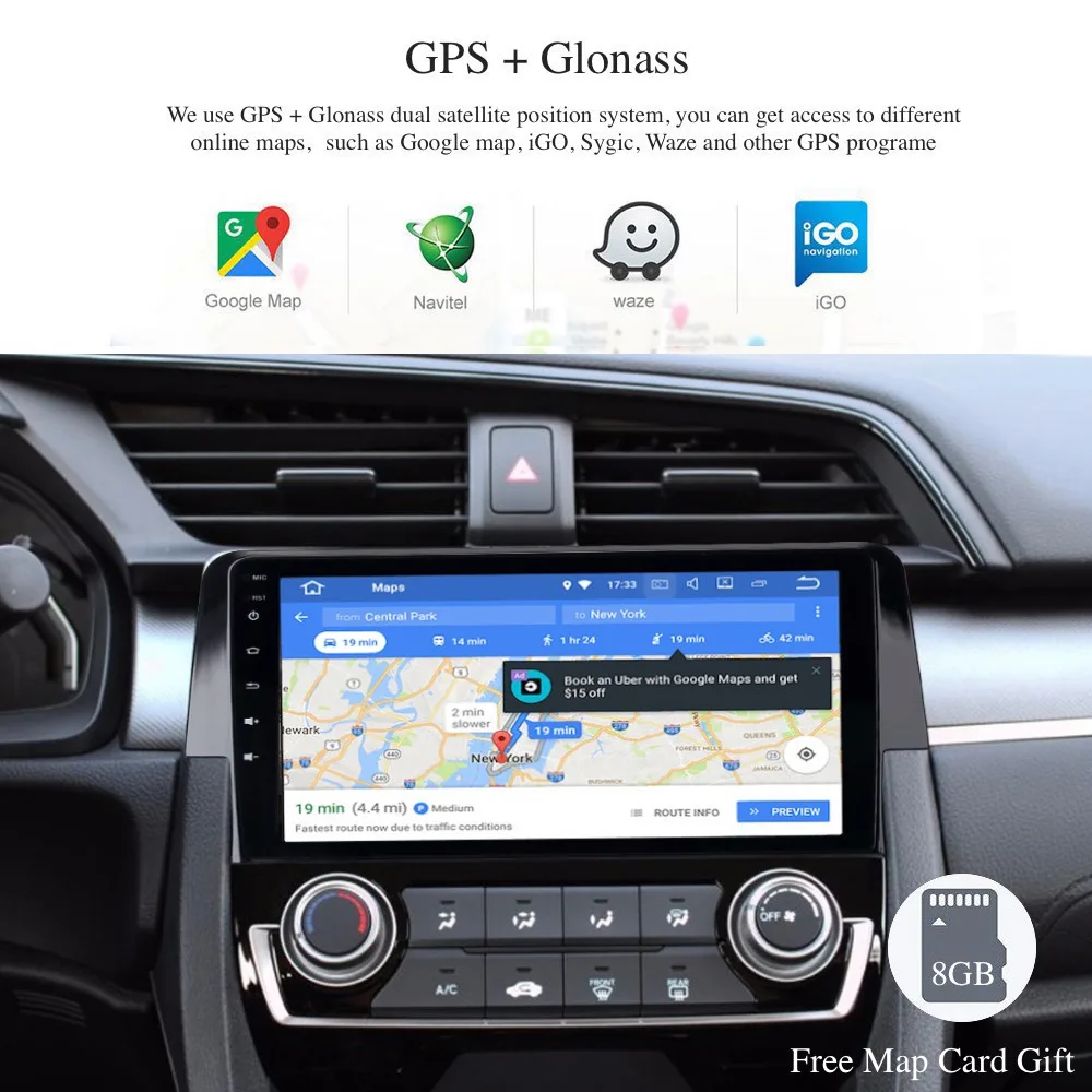 Android 9,0 Автомагнитола 2 Din gps Navi для Honda CIVIC 10 PX6 DSP 2.5D ips экран 4 Гб+ 64 Гб HDMI RDS wifi BT