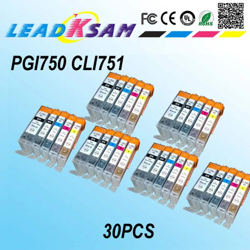 30 шт. картриджи для PGI750 CLI751 Φ PGI 750 CLI 751 совместимые с чернилами PIXMA MG5470/MG6370/MG6470 |
