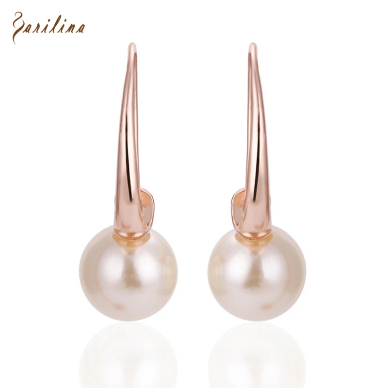 

Glamorous Clip Earrings Rose gold plated White topaz Pearl Earrings for women Fashion jewelry E2002