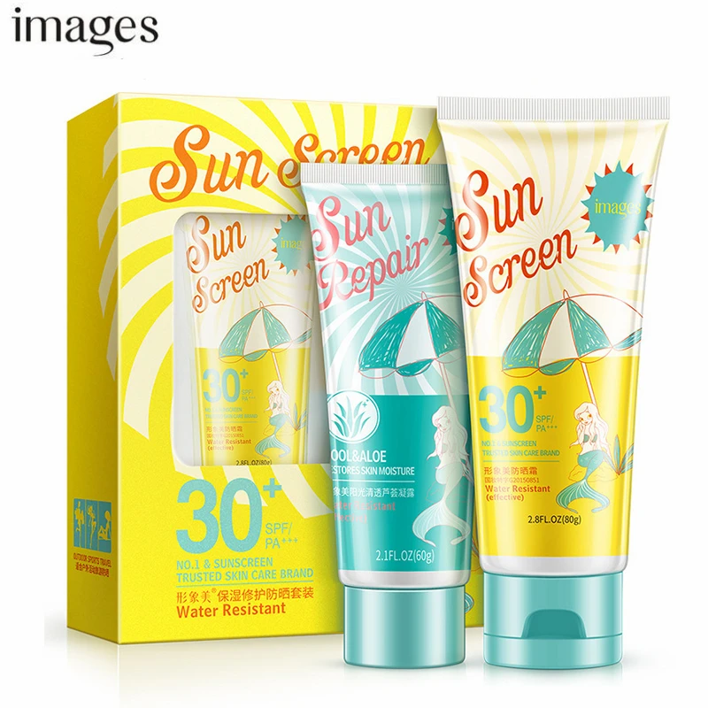 

Sunscreen Cream Set Spf 30 Moisturizing Skin Protect Sunblock 80g After Sun Repair Aloe Vera Gel Face Care Prevents Skin Damage