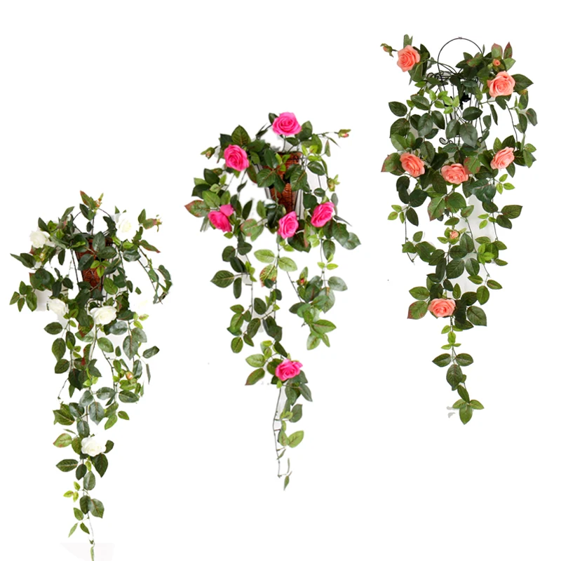 Silk Artificial Flowers With Leaves Silk Wall Hanging Vines Artificial flores rose Flowers For Balcony Decor Garland flower Wall Silk Artificial Flowers With Leaves Silk Wall Hanging Vines Artificial flores rose Flowers For Balcony Decor Garland flower Wall