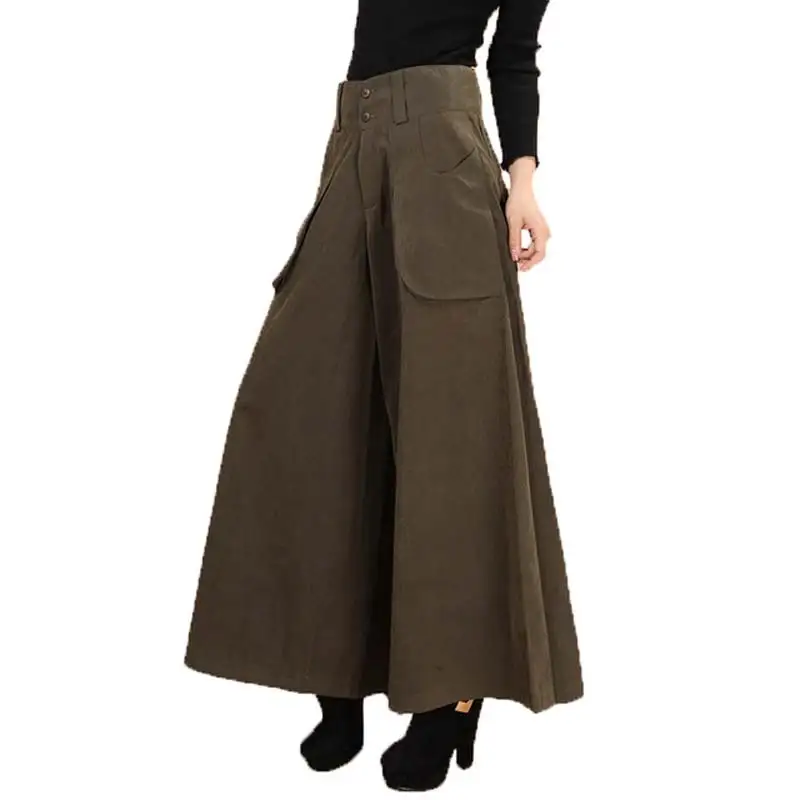 Plus size summer Women Wide Leg Dress Pants vintage Female Casual solid Skirt Trousers Loose 50s Capris Culottes Pocket KL178 Plus size summer Women Wide Leg Dress Pants vintage Female Casual solid Skirt Trousers Loose 50s Capris Culottes Pocket KL178