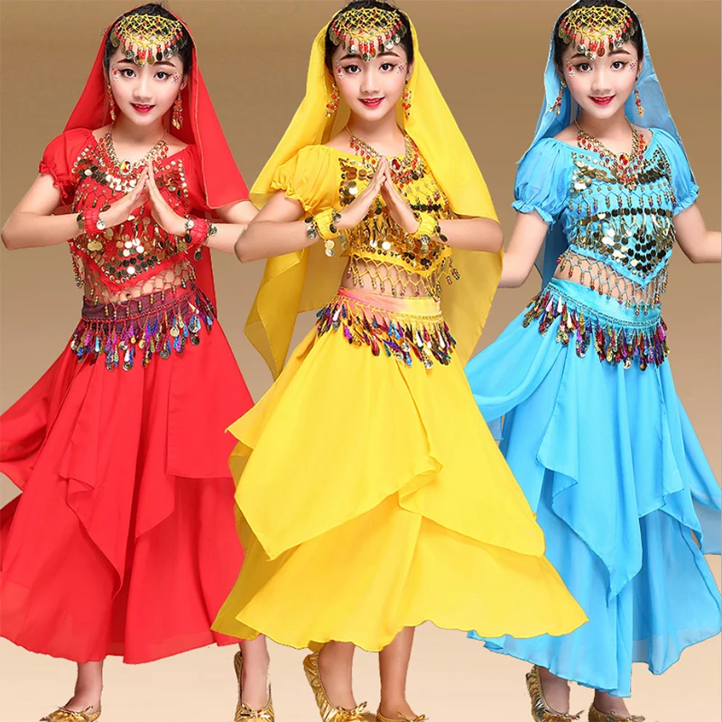 

New Kids Children Belly Dance Costumes Girls Indian Belly Dancing Bollywood Performance Dancewear Clothing 2Set