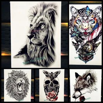 Cool Bear Beast King Waterproof Temporary Tattoo Indian Lion Warrior Fake Flash Men Tattoo Sticker 21x15CM Women Henna Tatoo