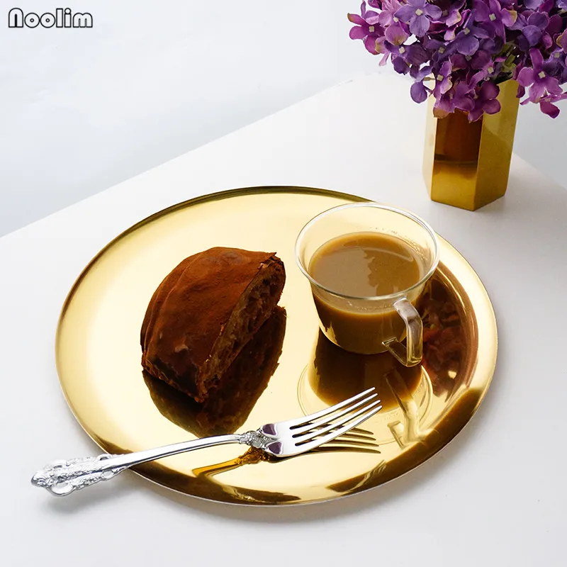 

NOOLIM Nordic Style Gold Storage Tray Metal Round Dish Rainbow Colors Fruit Tea Tray Copper Tabletop Decoration