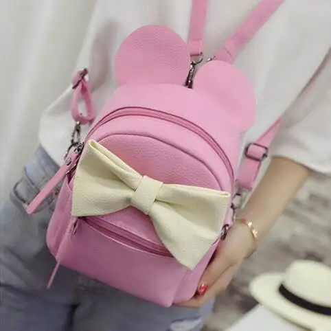 Женский рюкзак, новинка, искусственная кожа, женская сумка, рюкзаки для девочек-подростков, милые животные, уши, милый бант, дикая школьная женская маленькая сумка - Цвет: Style 4 pink