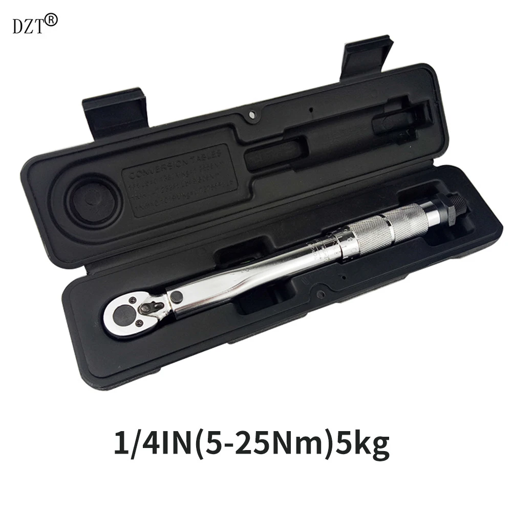 

DZT 1/4'' Drive Torque Wrench Capri Tools W/ Case Foot Pound 5-25NM Drive Click Adjustable Hand Spanner Ratchet Wrench Tool
