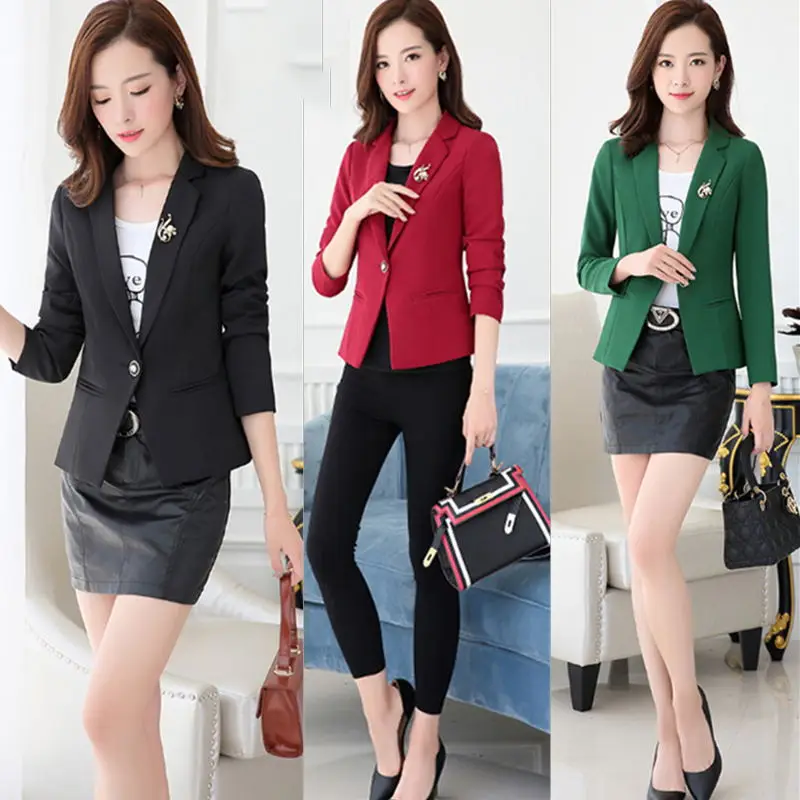 

LANLOJER New Korean Blazer Ladies Long Sleeve Work Wear Casual Female Outwear Short Style Slim One Button Suit Autumn Jacket 862
