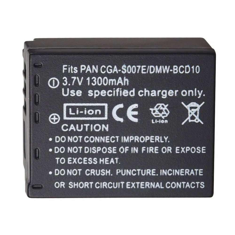 1 шт. 3,7 V 1300 мА/ч, CGA-S007 Перезаряжаемые Камера Батарея/USB кабель для Panasonic Lumix DMC TZ1 TZ2 TZ3 TZ4 TZ5 TZ50 TZ15 Lumix DMC-TZ15GK Батарея