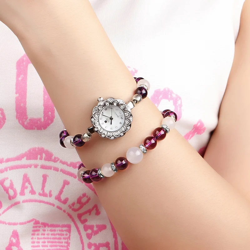 crystal silver Женские часы, маленькие и нежные кристаллы аметиста, агат, золото, циркон, камень, обернутый браслет, Дамские Кварцевые наручные часы - Цвет: crystal silver