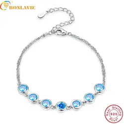 BONLAVIE 7 шт. Ocean Blue Topaz 925 пробы серебряный браслет для женщин Для женщин вечерние браслеты Длина 7,99 дюйма