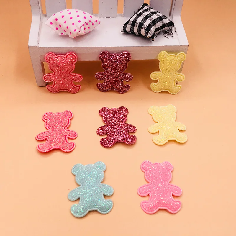 

100pcs sew on shiny patches for clothes 2.8x3.3cm Padded Applique bear shape scrapbooking accessories