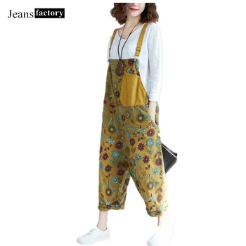 

Jumpsuit Women Vintage Washed Wide Leg Pant Jeans Female Plus Size Cotton Flower Print Jumpsuits Casual Denim Rompers kombinezon