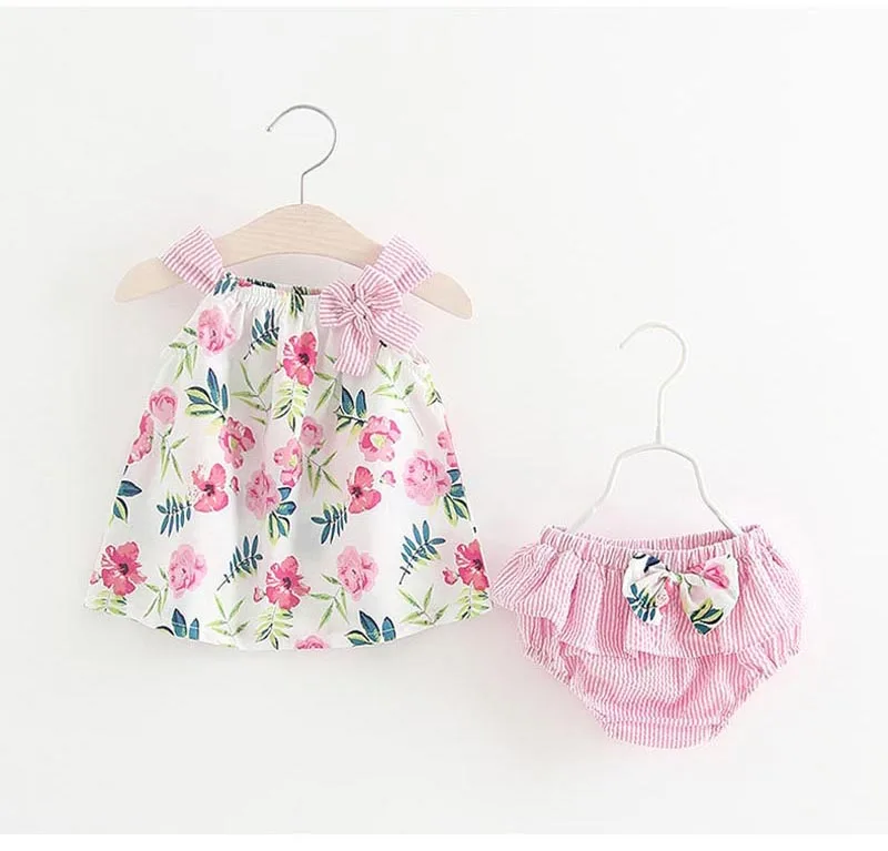 Baby Girls Dress+Underwear Infant Baby Party Dress For Girl First Birthday Baptism Clothes Summer Print Flower Clothes set