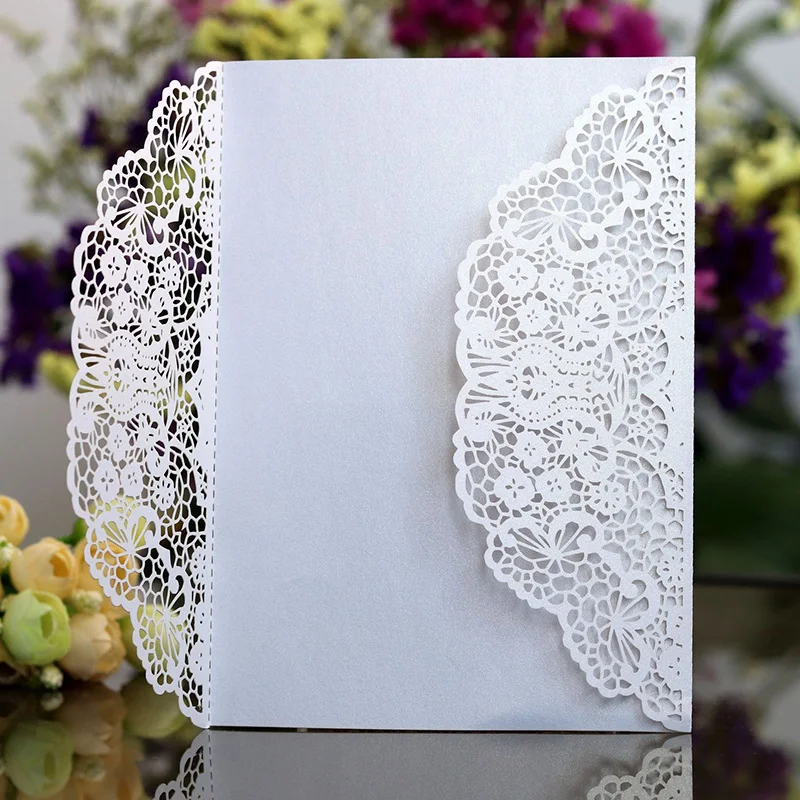 100pcs Rose Laser Cut Wedding Invitations Card Cute Elegant Lace Business Greeting Cards Birthday Wedding Party Favor Decoration