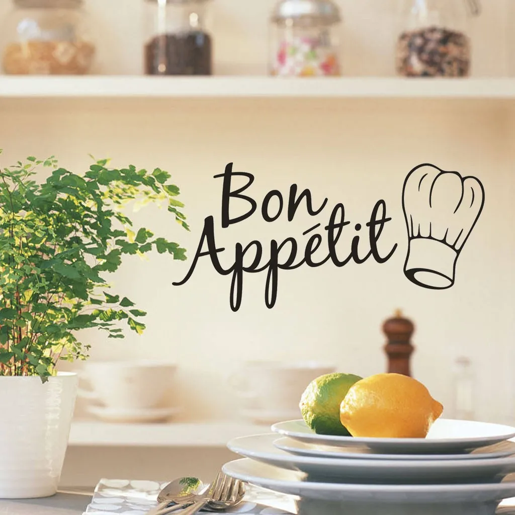 

Bon Appetit Letter wall sticker Kitchen Quote Decals Self Adhesive Home Decor Removable Wall Stickers Naklejka Scienn #Z