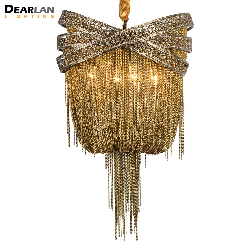 

Bronze Modern Aluminum Chandelier Light Italian Tassel Design Chain Lustres Lamp Hanging Lighting for Living room Foyer MD86209