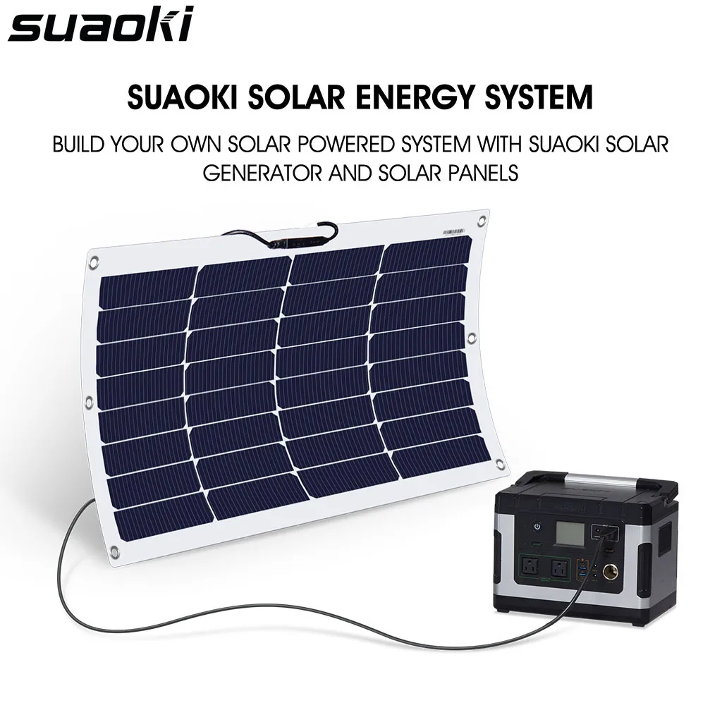 Suaoki 50W semi-flexible DF solar panel Max 600W Solar Charger Waterproof Power Station for Residential roofs verandas RVs Cars