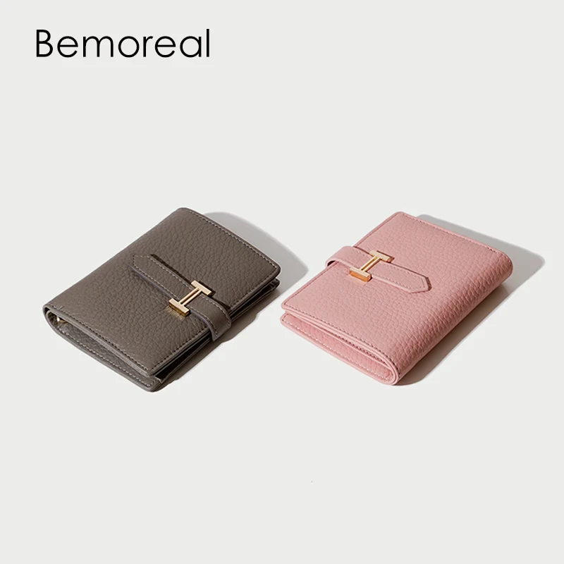 

Bemoreal Women's Short Wallet Top Quality Genuine Leather Letter hasp Cowhide card holders fashion Money Bag Small Change Purse