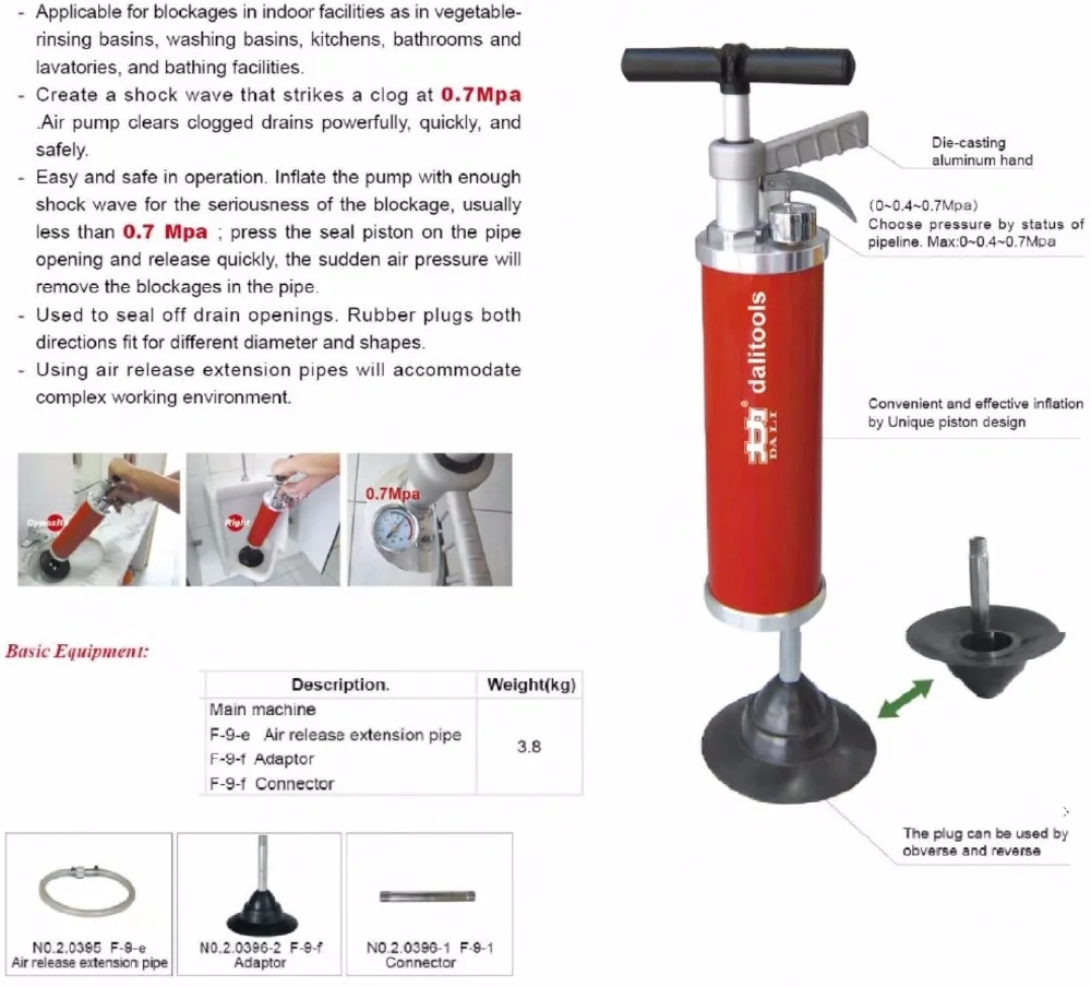 Pneumatic Drain Cleaner Professional Handy Powerful Pressure Pump