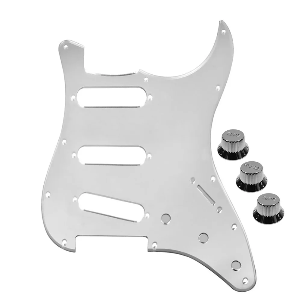 

FLEOR Silver Mirror Guitar Pickguard SSS 11 Hole 2T1V Guitar Knobs for Strat Guitar Accessories
