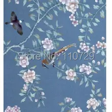 Индивидуальные Ручная роспись шелковые обои цветок с цветочком и птицей ручная роспись обои много фотографий на выбор