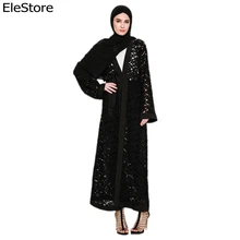 Абая, для мусульман платье мусульманская одежда для Дубай платье Абаи s для женский, черный кружева лоскутное длинная одежда плюс Размеры Малайзия женское мусульманское платье