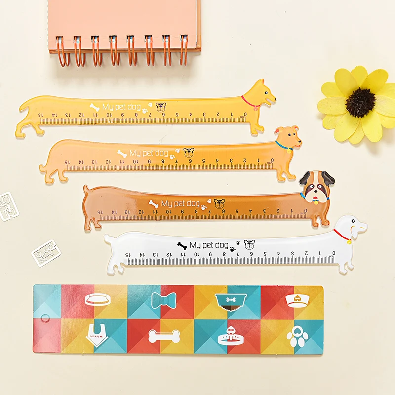 20 Stks/partij Creatieve Hond Heerser Cartoon Schattige Puppy Modellering 15Cm Duidelijke Schaal Nauwkeurige Student Leren Briefpapier Schoolbenodigdheden