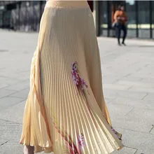 Голубая бежевая белая Гибкая эластичная юбка миди с высокой талией плиссированная шифоновая юбка с цветочным принтом для женщин винтажные женские юбки saias