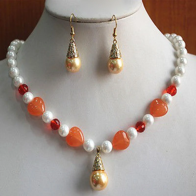 

New Women's fashion Mixed Color Shell Pear/ Necklace Earring Pendant Jewelry Set AA255
