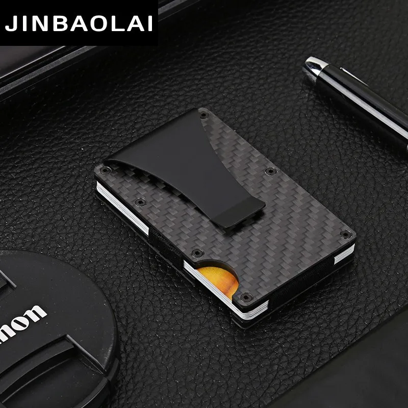 

Carbon Fiber Men Credit Card Holder Anti Protect Blocking Rfid Wallet Portable ID Card Holder Clip Porte Carte Travel Metal Case