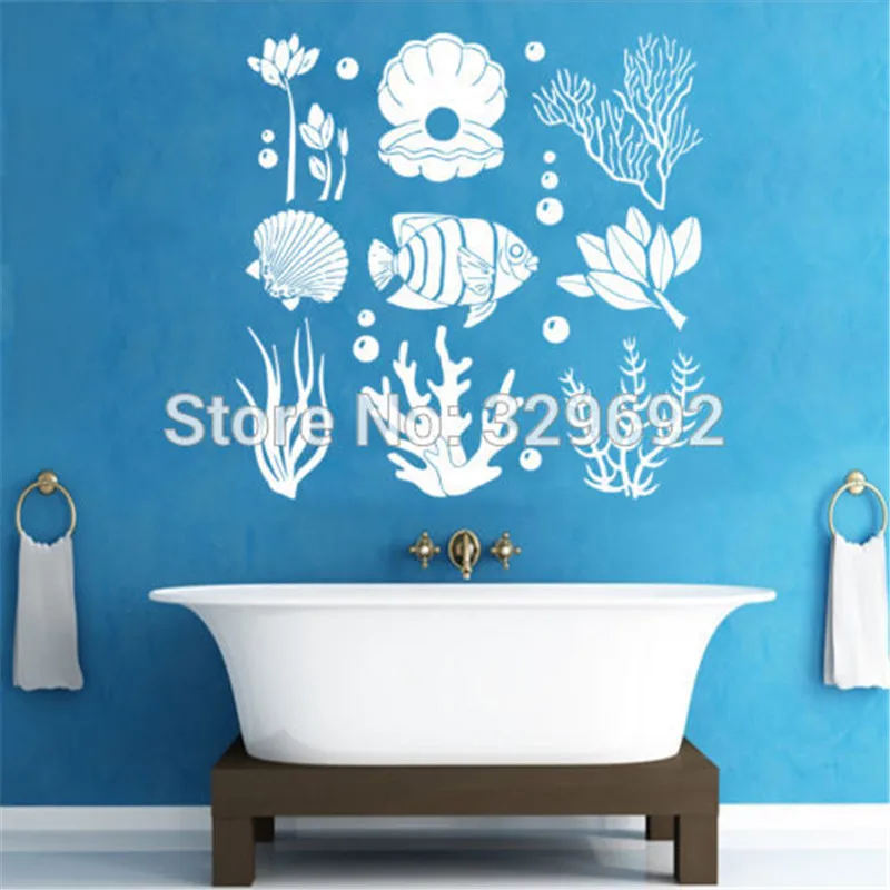 Marine Seaweed Wall Decals Ocean Sea Life Sticker Vinyl Bathroom Decor Art Household Adornment Wall Stickers Wall Sticker Bathroom Decordecoration Art Aliexpress