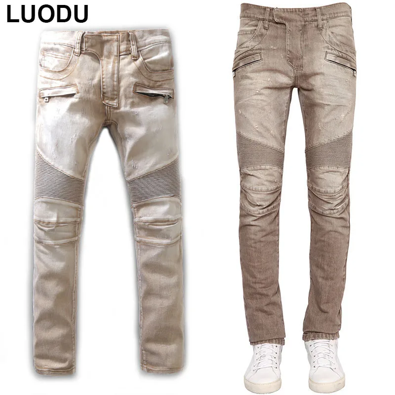 New France Style 949 Mens Embellished Ribbed Stretch Pants Washed