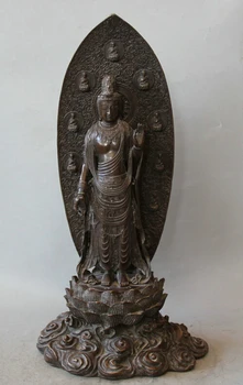 

song voge gem S1851 19" Chinese Buddhism Bronze Stand lotus Kwan-yin Guan Yin Boddhisattva Statue