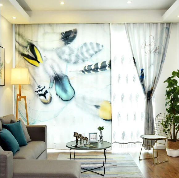 

Nordic Modern Printed Custom Feather Curtains Blackout Bedroom Balcony Study Bay Window Bedroom Curtains Shade