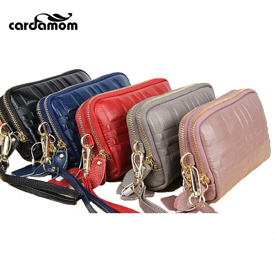 

Cardamom 2018 Genuine Leather Handbag New Double Zipper Bags Women Package Large Capacity Package Cowhide Coin Purses Phone Bag