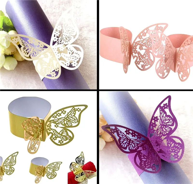 

50Pcs/Bag Butterfly Napkin Buckles Paper Napkin Rings for Wedding Party Decoration Wedding Favors Birthday Decor