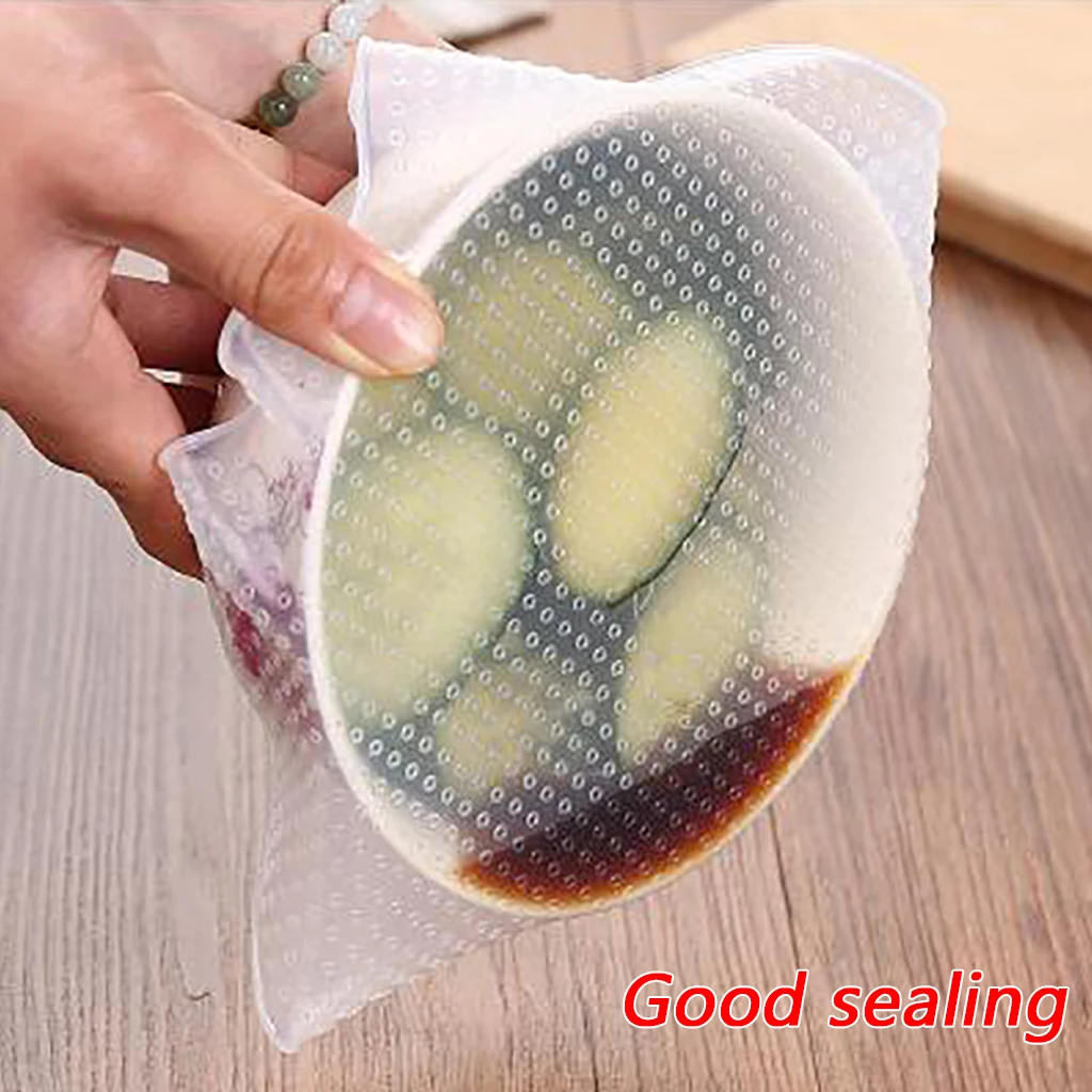 

4pcs Silicone Food Wraps Reusable Silicone Stretch Lids Multifunctional Cover Food Fresh Keeping Kitchen Tool Vacuum Lid