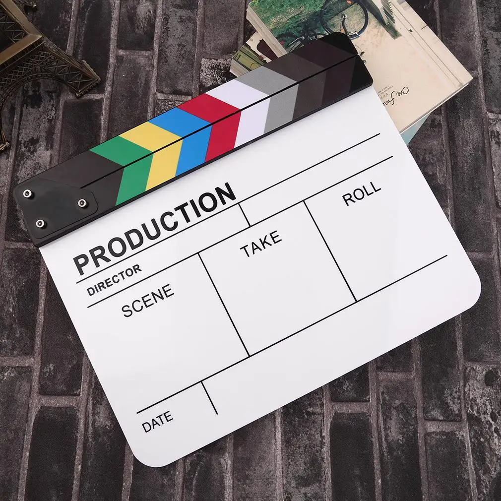 

Professional Colorful Clapperboard Clapper Board Acrylic Dry Erase Director TV Movie Film Action Slate Clap Handmade Cut Prop