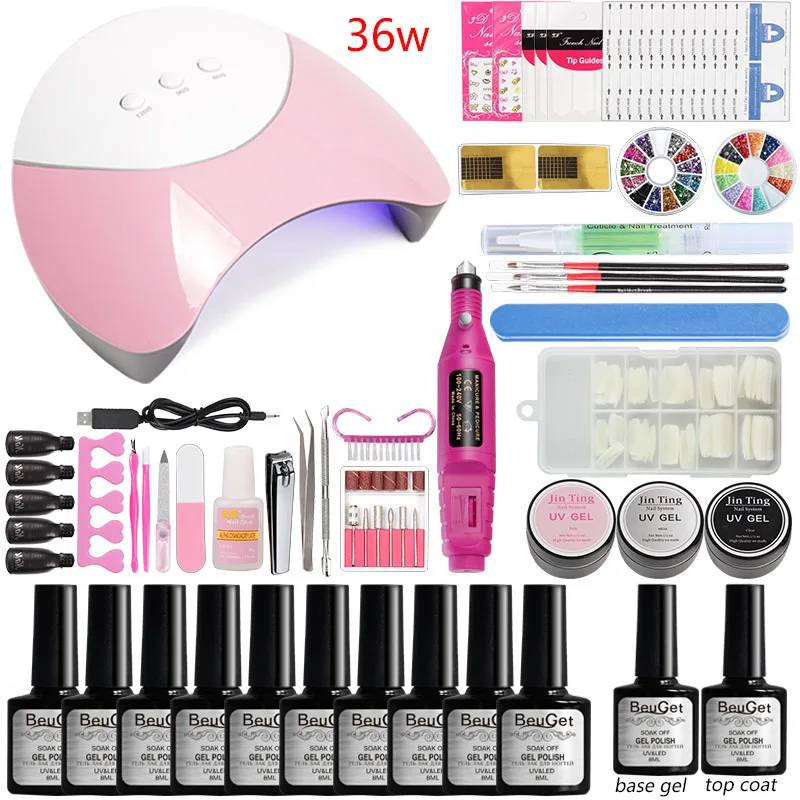 

Nail Art Tools Manicure Set Nail Kit 36w/48w/80w Led Lamp Choose 10 Color Gel Acrylic Builder Gel Polish Accessories Design Tool