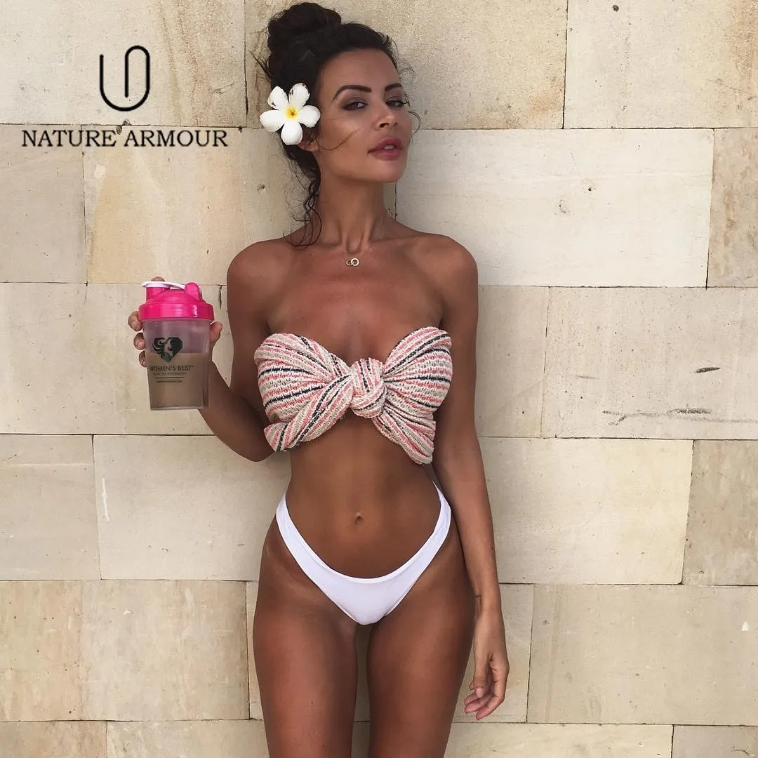 

2019 New Tube Top Beach Bikini Set Thong Bikini Swimming Suit for Women Swimwear Off Shoulder Cut Out Top Two Piece Swim Suit