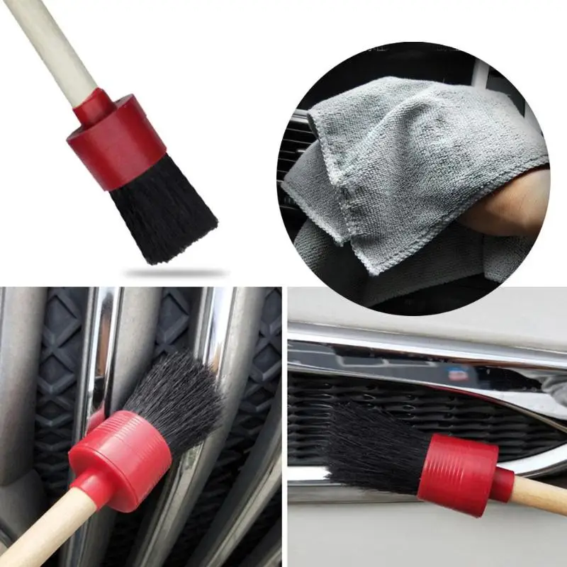 5pcs Car Washer Cleaning Brushes Natural Boar Hair Brush Multi