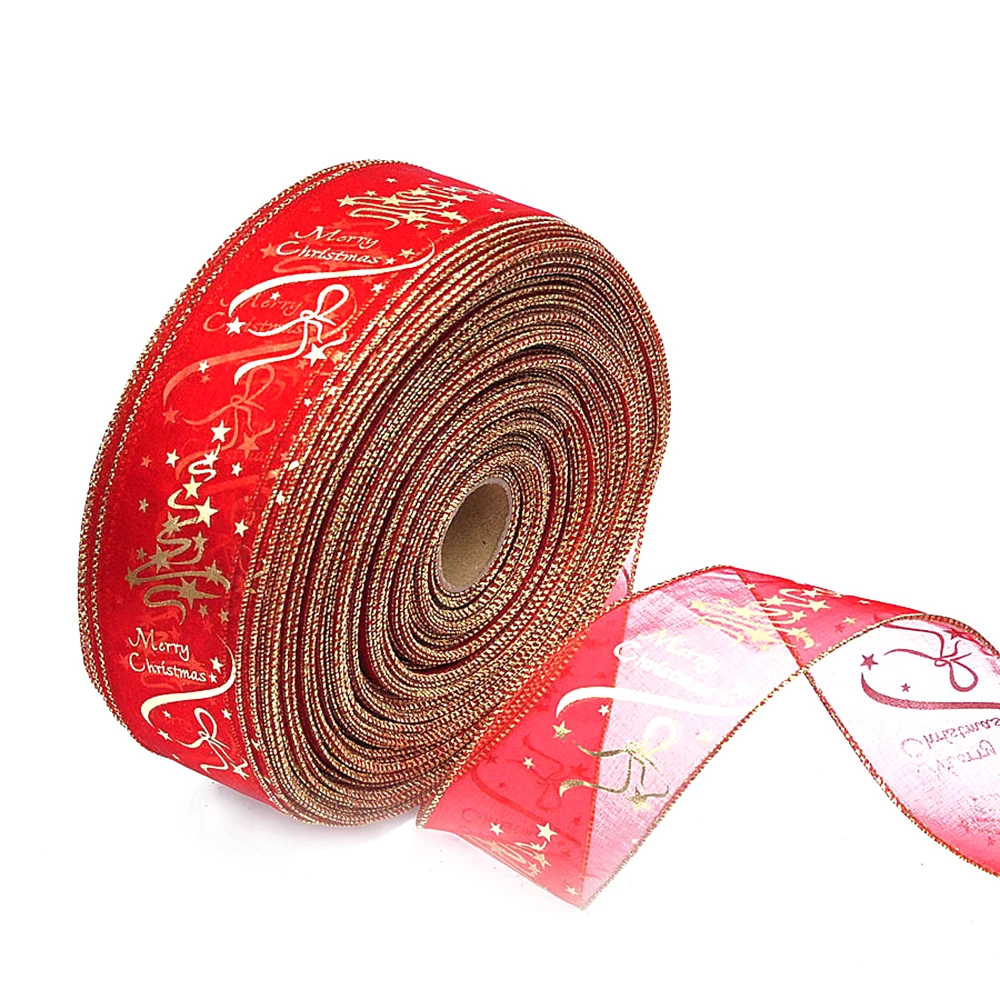 

6.3*200cm Red Gold Printed Christmas Tree Decoration Ribbon Christmas Decorations Christmas Decorations for Home